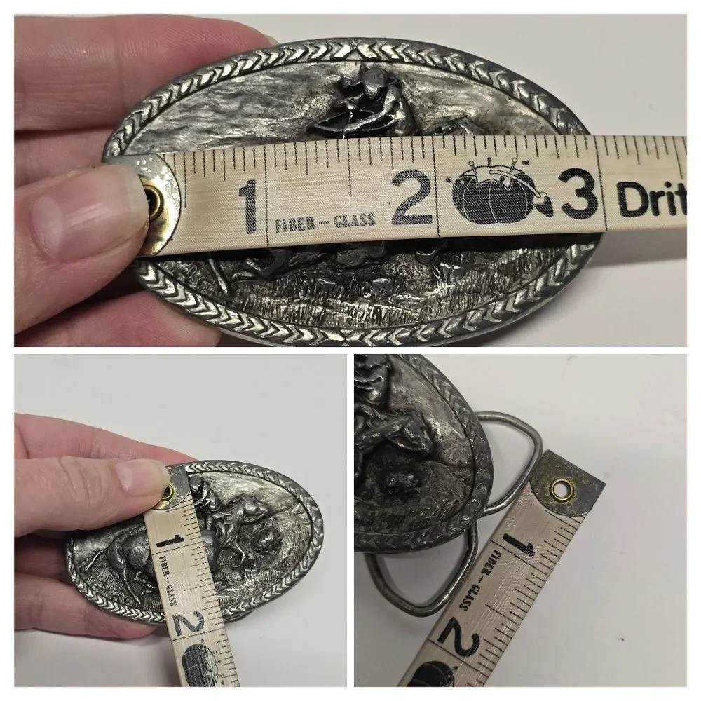 Vintage 1984 SISKIYOU PEWTER WESTERN BELT BUCKLE INDIAN PLAINS BUFFALO HUNTING